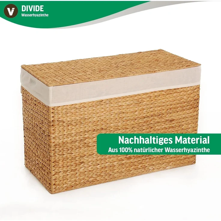 VIVANNO Wäschetruhe Wasserhyazinthe DIVIDE Rechteckig, Natur Geflochten 84x40x55 cm – Bild 3