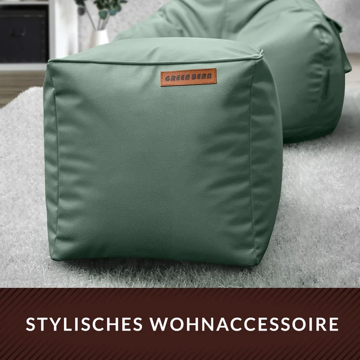 Green Bean® Sitzhocker aus Kunstleder - Pouf mit EPS Perlen Füllung - 40 x 40 cm - perfekte Ergänzung zum Sitzsack - Taubenblau – Bild 8