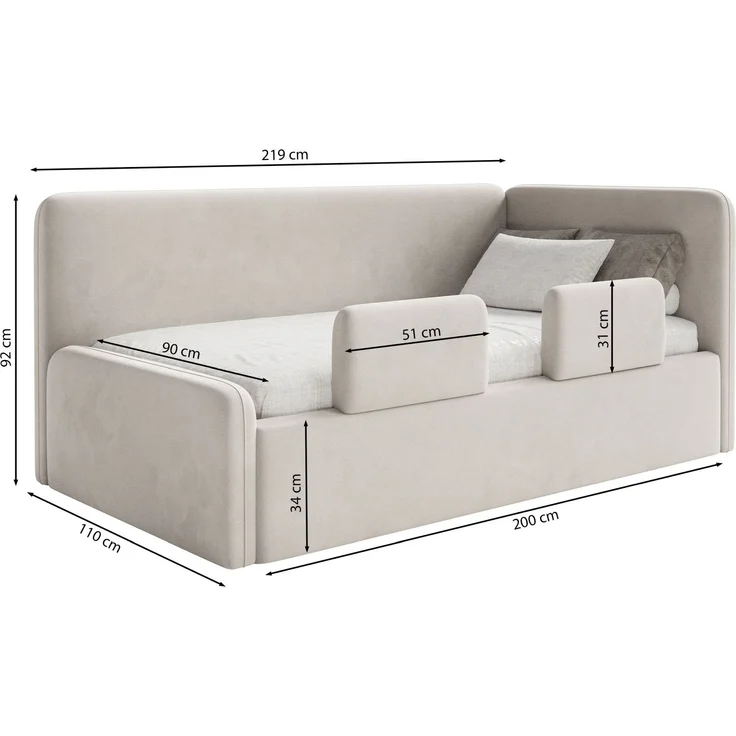Selsey 'Fanko' Jugendbett 90x200 cm mit Kopfteil rechts, Plüsch, Salbeigrün – Bild 5