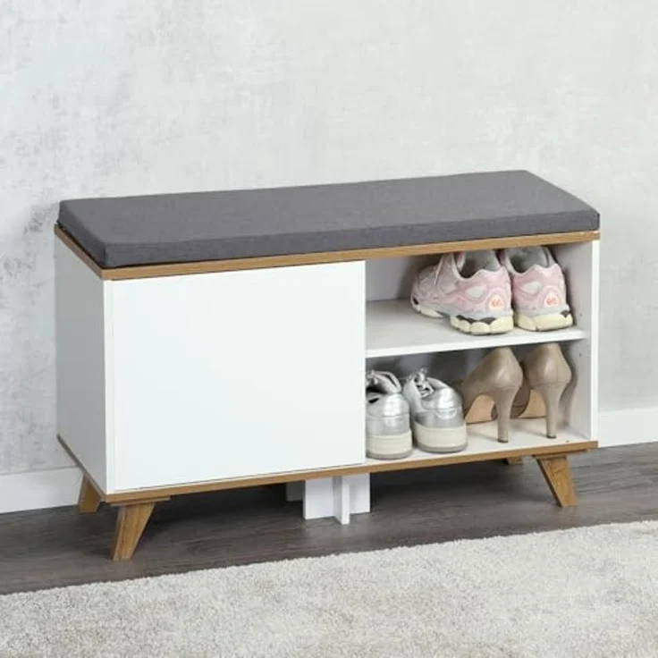 KESPER 1594213 Schuhschrank mit Sitzkissen, weiß, 77 x 30 x 48 cm – Bild 6
