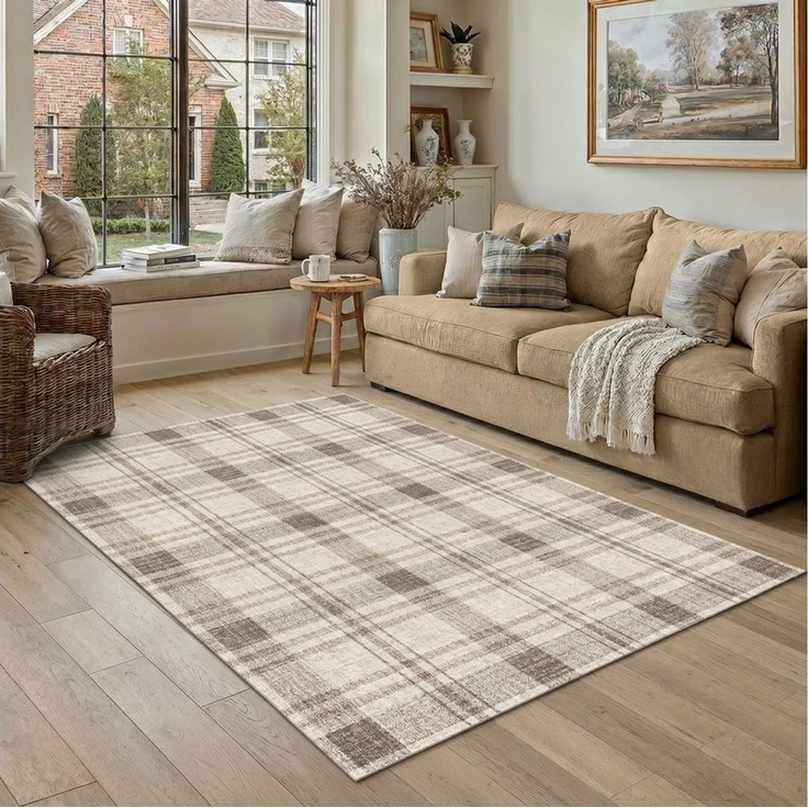 PURECOZY Teppich kariert, weich kuschelig, rutschfest & waschbar mit stabiler Umrandung, rechteckig, Höhe: 6.1 mm, geeignet für verschiedene Innenräume, 120 x 180 cm – Bild 2