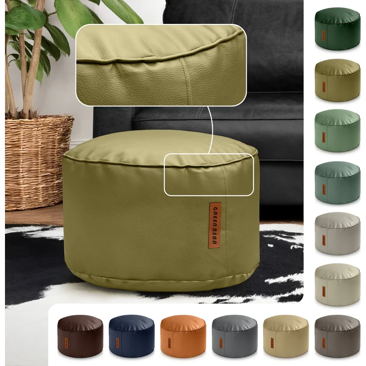 Green Bean® Sitzhocker aus Kunstleder - Pouf mit EPS Perlen Füllung - 43 x 30 cm - perfekte Ergänzung zum Sitzsack - verwelktes Grün – Bild 2