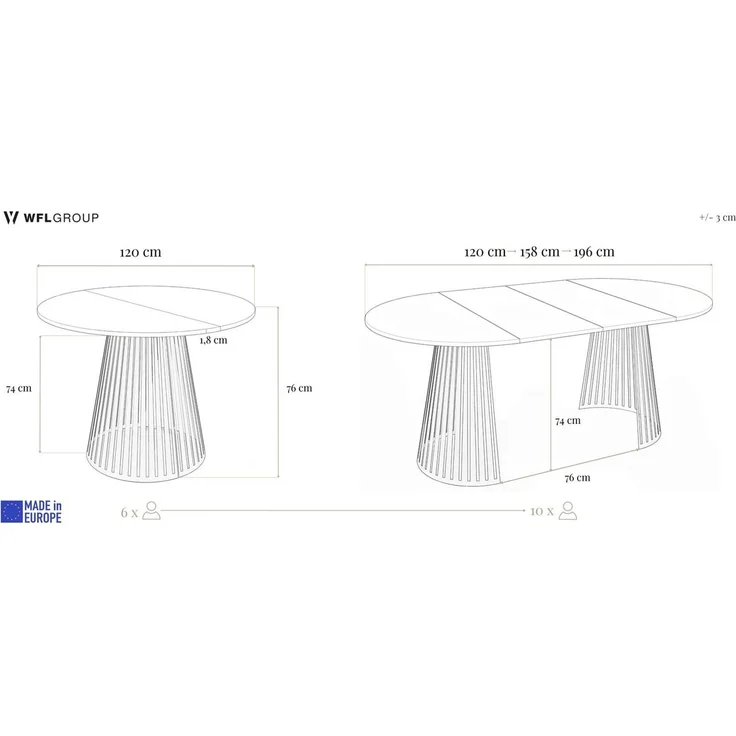 WFL GROUP Esstisch Naro Black ausziehbar rund mit schwarzen Lamellen, Metallbeinen (MADE IN EU, erhältlich in 2 Größen – 100/120 cm, ausziehbar auf 180/200 cm), platzsparender Tisch mit Lamellen für Küche, Esszimmer oder Wohnzimmer – Bild 2