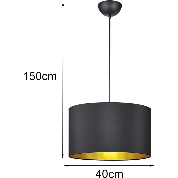 Pendelleuchte HOSTEL mit Stoff Lampenschirm Schwarz & Gold, Ø 40cm – Bild 4