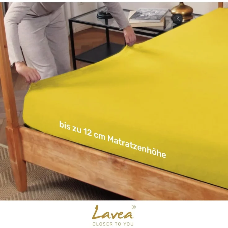 Lavea Spannbettlaken Bettlaken Maya, 180x200cm, 200x200cm, 140x200cm, 160x200cm, 100% Baumwolle Jersey, Gummizug: rundum, (1 Stück), für Matratzen, Topper, Boxspring- und Wasserbetten, weich, langlebig – Bild 4