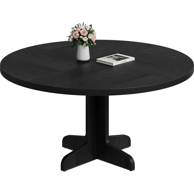 GarveeLife Esstisch 120 cm, Runder Tisch, Holzesstisch, Küchentisch für 4 bis 6 Personen, geeignet für Esszimmer und Küchen, Schwarz