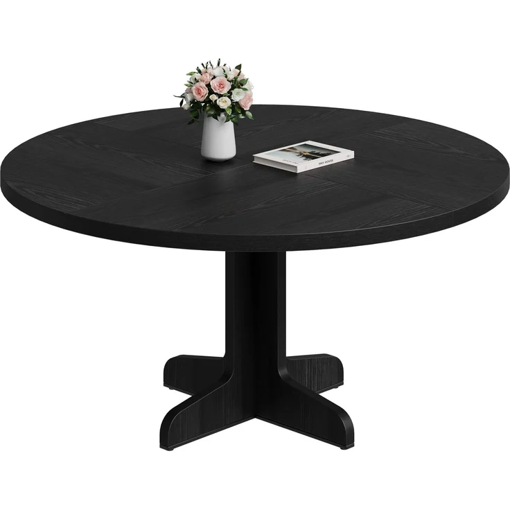 GarveeLife Esstisch 120 cm, Runder Tisch, Holzesstisch, Küchentisch für 4 bis 6 Personen, geeignet für Esszimmer und Küchen, Schwarz