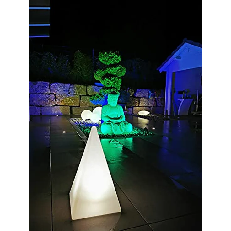 TRANGO LED Gartenleuchte, 7231-60L IP65 LED Gartenlampe, Außenlampe, Leucht-Figur *PYRAMIDE* 60cm weiß inkl. ca. 5 Meter Zuleitungskabel inkl. LED Leuchtmittel, Wegbeleuchtung, Außenleuchte, Gartenstrahler – Bild 3
