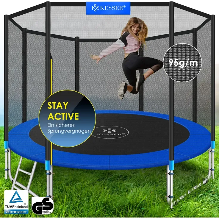 KESSER® - Trampolin | TÜV SÜD GS Zertifiziert | Komplettset mit Sicherheitsnetz, Leiter, Randabdeckung & Zubehör | Kindertrampolin Gartentrampolin Belastbarkeit 150 kg Blau, 305 cm – Bild 2