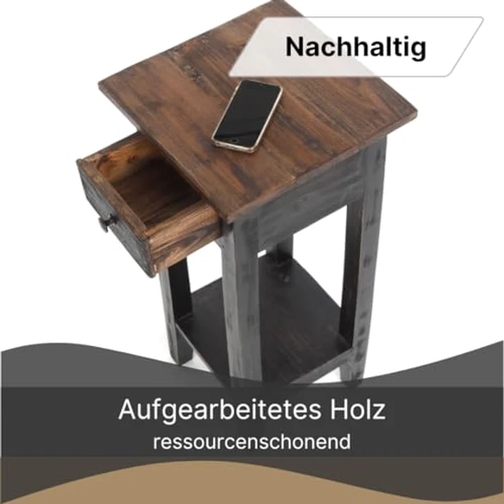 DESIGN DELIGHTS Telefontisch TELEFONTISCH "DRAWER 65", Altholz massiv, 65x31x31 cm, Beistelltisch – Bild 5