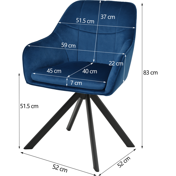 GOEURVANT 1437 Esszimmerstühle 6er-Set mit Armlehnen, 360° Drehbar, Samt - Preußischblau – Bild 7