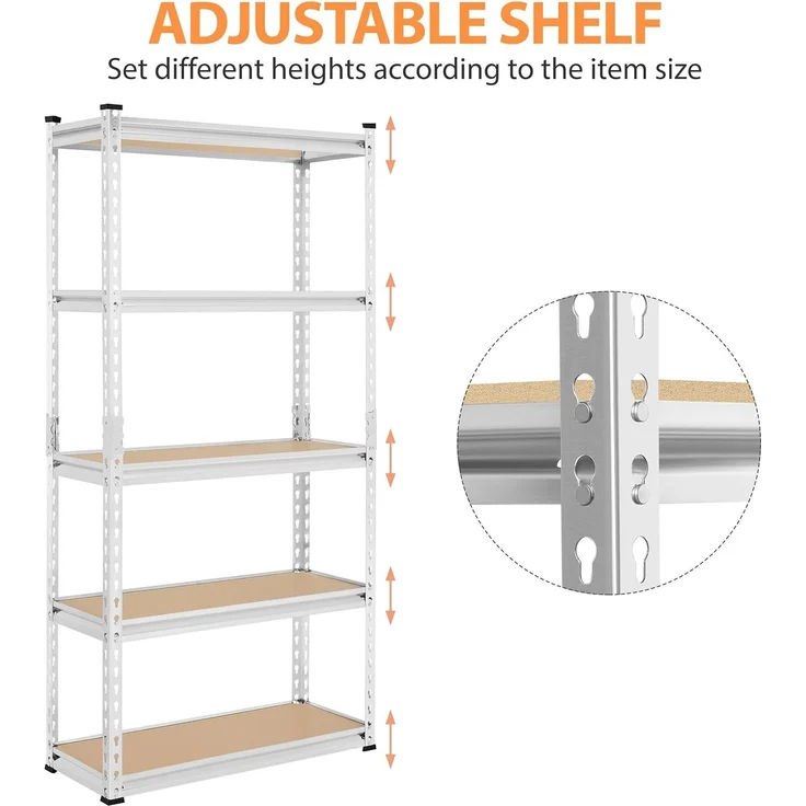 Yaheetech 5-stufiges Lagerregal Schwerlastregal mit verstellbaren Regalböden 75 x 30 x 153 cm Kellerregal Standregal Steckregal je Fach bis 175kg belastbar, Silbern – Bild 5