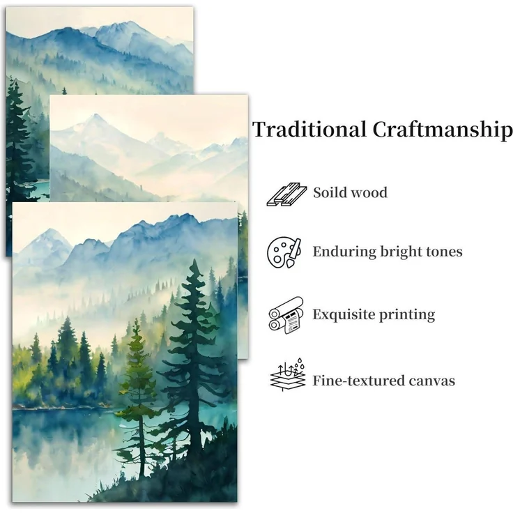 Aquarell Blaugrün Wald Leinwand Bilder Set 30x40cm x 3 – Bild 4