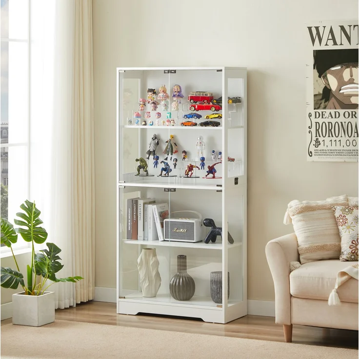 DESVIAE Vitrine mit LED-Beleuchtung und Glastüren 80x165x35 cm Glas/MDF Weiß – Bild 6
