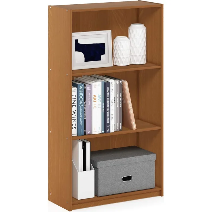 Furinno Basic Bücherregal mit 3 Fächern, Aufbewahrungsregal, Verbundholz, Leichte Kirsche, 23. 5x23. 5x100. 33 cm