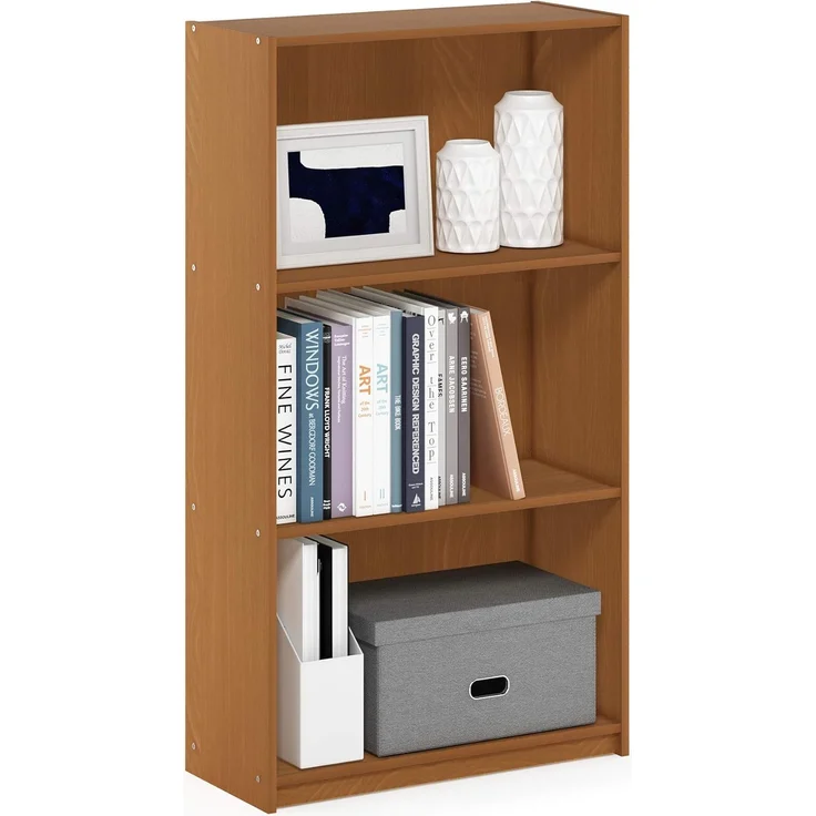 Furinno Basic Bücherregal mit 3 Fächern, Aufbewahrungsregal, Verbundholz, Leichte Kirsche, 23. 5x23. 5x100. 33 cm – Bild 1