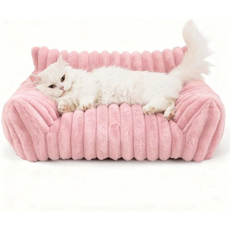 Ledander Tierbett Kuschelndes Haustierkatzen-Sofa, flauschiges Katzen-Sofa, Milchbaumwollstoff, flauschiges Haustier-Sofa-Bett, Waschbares Katzenbett,rutschfestes – Bild 1