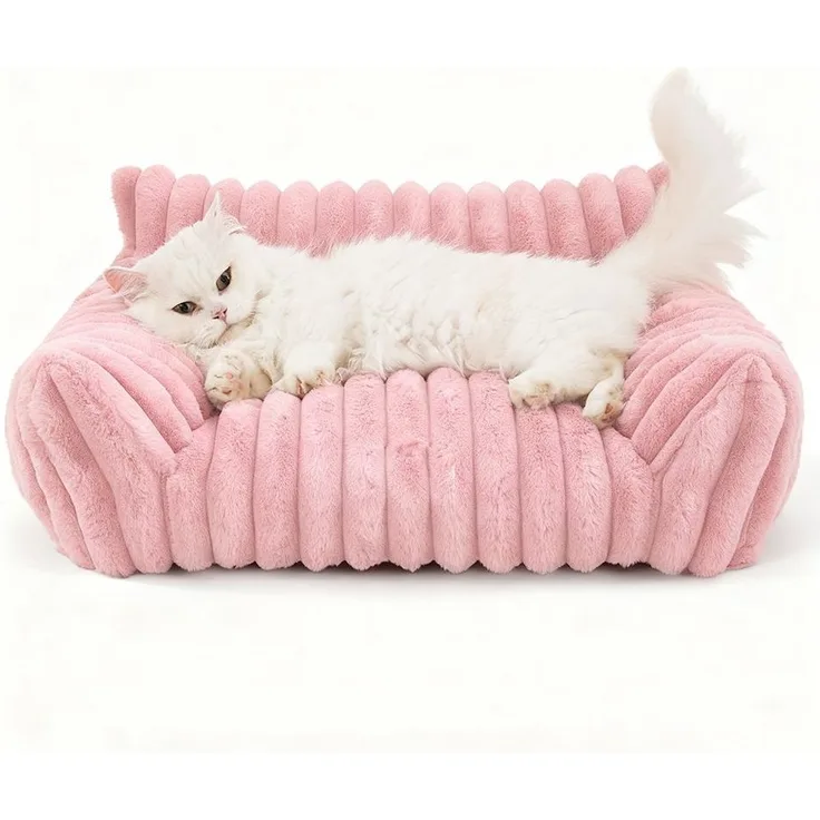 Ledander Tierbett Kuschelndes Haustierkatzen-Sofa, flauschiges Katzen-Sofa, Milchbaumwollstoff, flauschiges Haustier-Sofa-Bett, Waschbares Katzenbett,rutschfestes