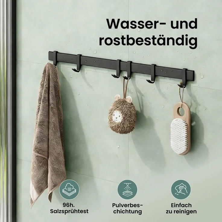 Mai & Mai Wandgarderobe Kleiderhaken Garderobenleiste aus Aluminium mit 4/6/8 Haken Stalo-12, Flexibel entlang der Schiene verschieben, individuell positionieren. – Bild 4