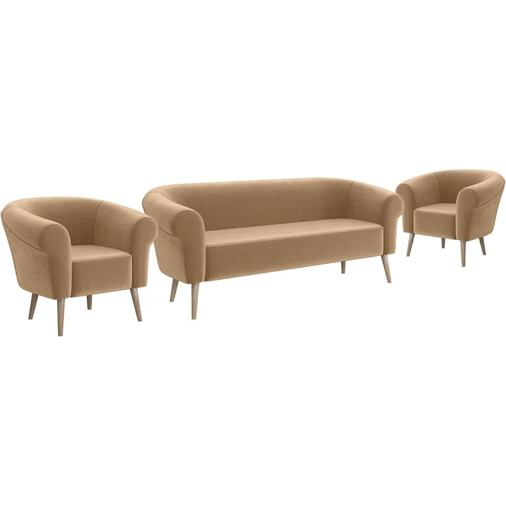 MEBLINI Mini Sofa Set 3-1-1 für Wohnzimmer - Mini Lounge für fünf Personen - Küchensofa - Sofa Klein - Sitzgarnitur - Polstergarnitur - Sofagarnituren - EMILIA - 3+1+1 - Beige Samt