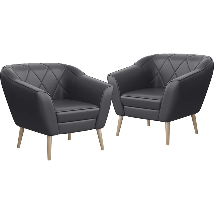 MEBLINI Sessel-Set GISELA 1+1 - Grau Kunstleder - für Wohnzimmer - Mini Lounge für zwei Personen - Sitzgarnitur - Polstergarnitur – Bild 1