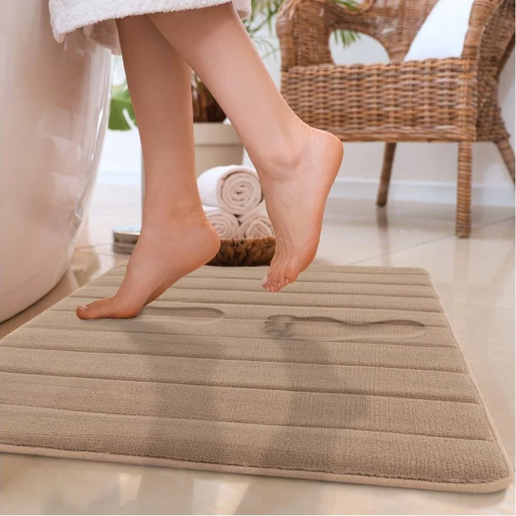 Paco Home Badematte Corby 252, Memory-Schaum Effekt, Höhe 13 mm, rutschhemmend beschichtet, fußbodenheizungsgeeignet, Polyester, rechteckig, Badteppich, Uni Farben, gestreift, Hoch-Tief Effekt – Bild 1
