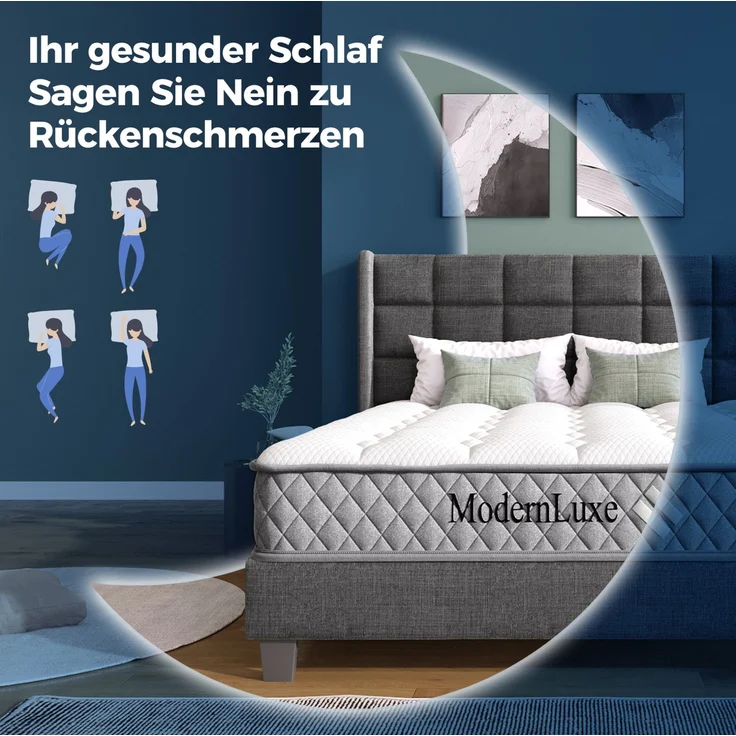 Polsterbett mit Matratze, Leinen, 140x200 cm, schwarz, inklusive Lattenrost – Bild 5