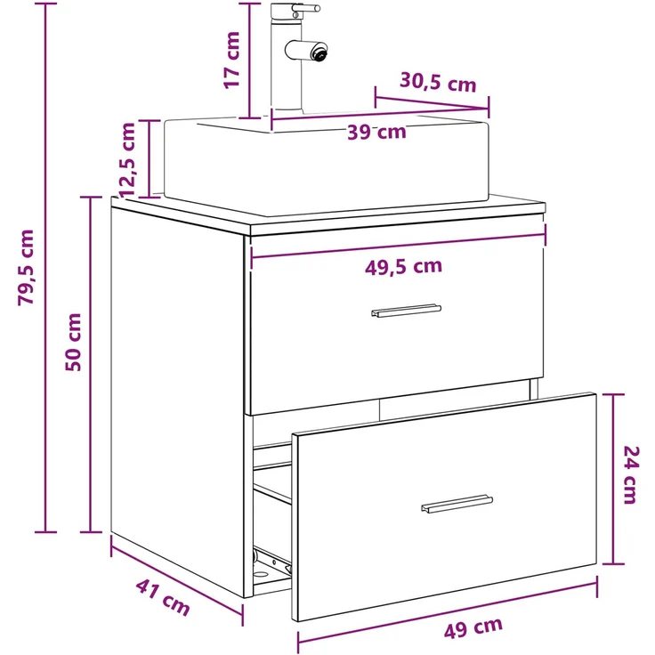 vidaXL Wandmontierter Waschbeckenunterschrank Artisan-Eiche 890285 – Bild 9