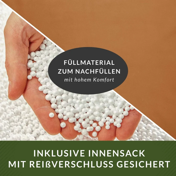 Green Bean® Sitzsack aus Kunstleder mit EPS Perlen Füllung - 90 x 80 x 70 cm - Bean Bag - Gaming Chair Rückenlehne - Cognac – Bild 7