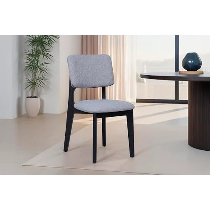 byLIVING Esszimmerstuhl 2er Set ELSA/Webstoff grau/Gestell Massivholz schwarz/B 48, H 87, T 54 cm – Bild 2