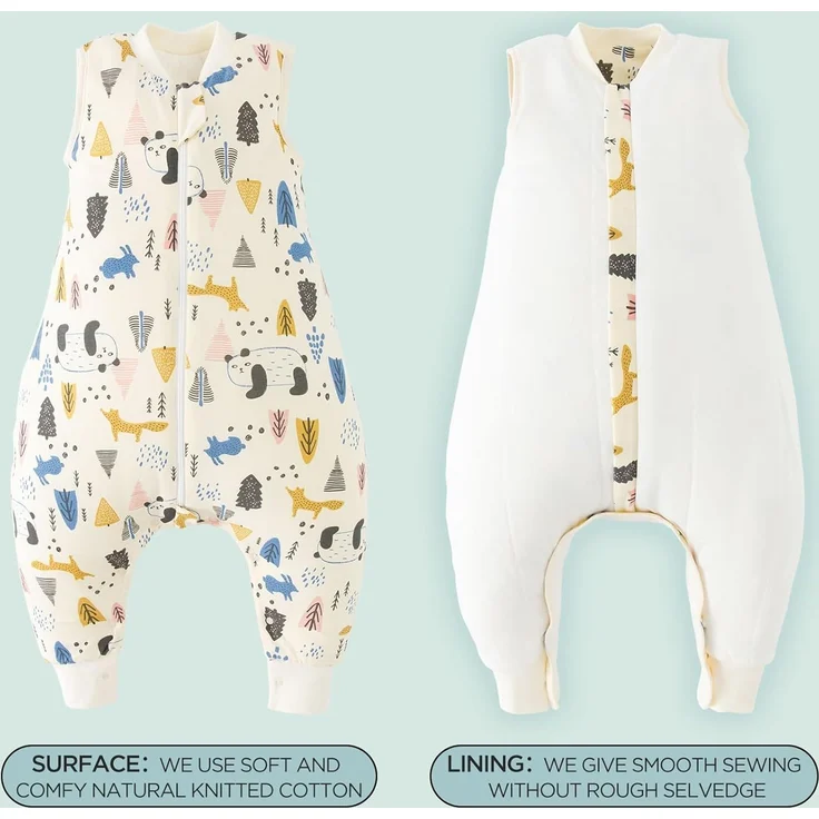 Duomiaomiao Schlafsack mit Beinen Baby Unisex Winter Schlafsack,mit füßen,entspricht TOG 2.5,100% Baumwolle, Ganzjahres Schlafsack Baby – Bild 4