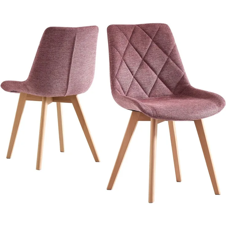 B&D home Esszimmerstühle 2er Set, Polsterstuhl mit Massivholz Buche Beine, gepolsterter Küchenstuhl Landhausstil, Design Stuhl Esszimmer und Küche, Webstoff Merlot
