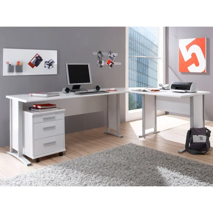 Eckschreibtisch >Clermont< in Weiß aus Metall - 43x72x115cm (BxHxT)