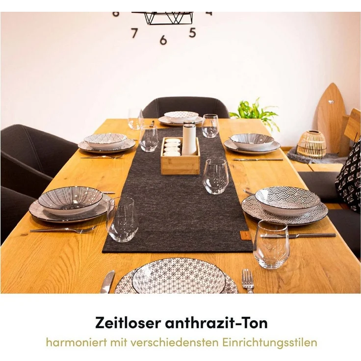 Hoffmann Germany Tischläufer Filz Tischläufer 100×30 cm, anthrazit, hitzebeständig, abwaschbar, 5 mm Filz, abwaschbar, 200°C, 90% Polyester, zeitloses Design – Bild 2