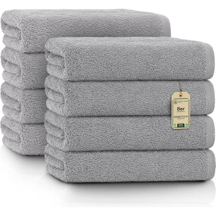 NatureMark 8er Spar-Pack Frottier Handtücher, Handtuch-Set, 50x100 cm, Silber grau, 100% Baumwolle – Bild 1