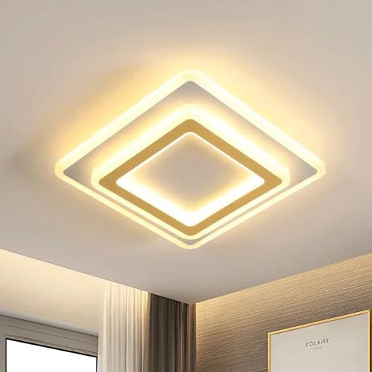 Goeco 44W LED Deckenleuchte Modern, Gold Deckenlampe LED Quadratisch, Acryl Deckenlampe Deckenbeleuchtung für Wohnzimmer Schlafzimmer Flur Küche Balkon, 3000K Warmweiß – Bild 2