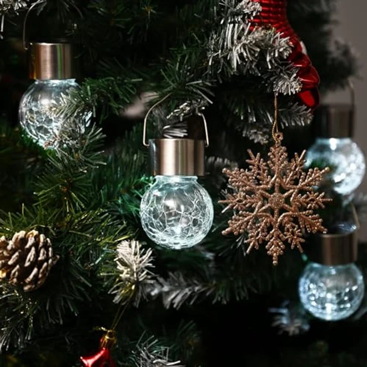 GIGALUMI 12 Stück Solar-Außenleuchten, Solar-Hängeleuchten für Weihnachtsdekoration, rissiges Glas, Solarleuchten für den Außenbereich, wasserdicht für Garten, Hof, Zaun, Baum (kaltweiß) – Bild 7