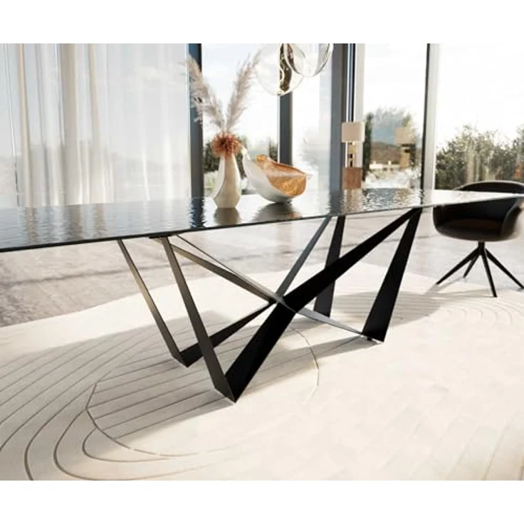 Esstisch Edge 300x100 Reliefglas Rauchschwarz 3D-Design Spider Flachstahl Schwarz – Bild 8
