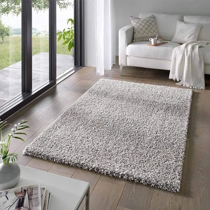 TaraCarpet Langflor-Teppich Venezia Shaggy, rechteckig, Höhe: 35 mm, Hochflor Shaggy Uni Grau Wohnzimmer Schlafzimmer 120x170 cm – Bild 2