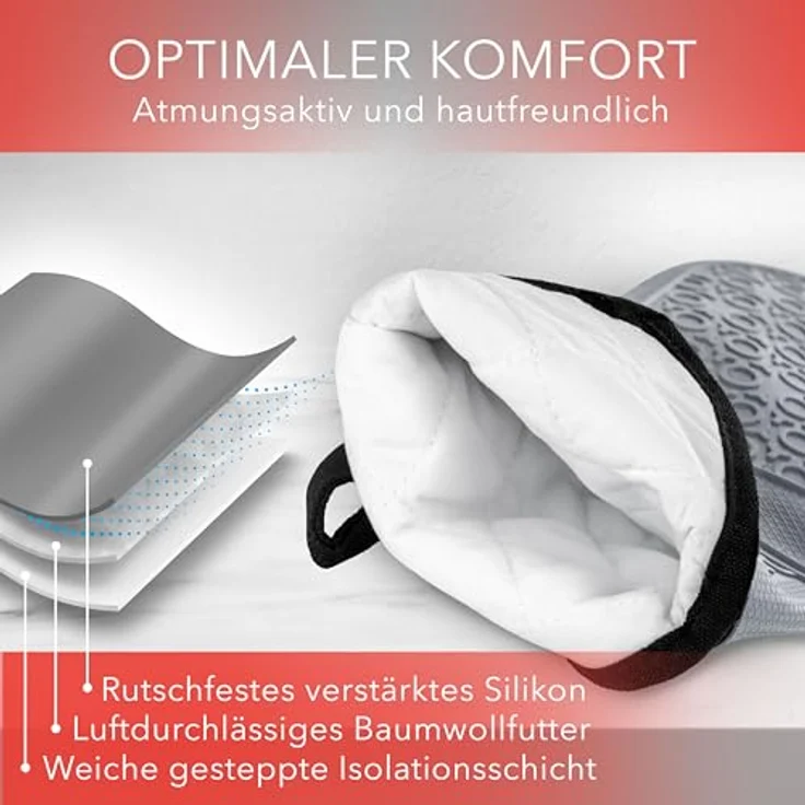 AVANA Topfhandschuhe Silikon Ofenhandschuhe Backhandschuhe Kochhandschuhe, (1 Paar Ofenhandschuhe aus Silikon), weiches Baumwoll-Innenfutter, Anti-Rutsch, Hitzebeständig bis 350°C – Bild 5
