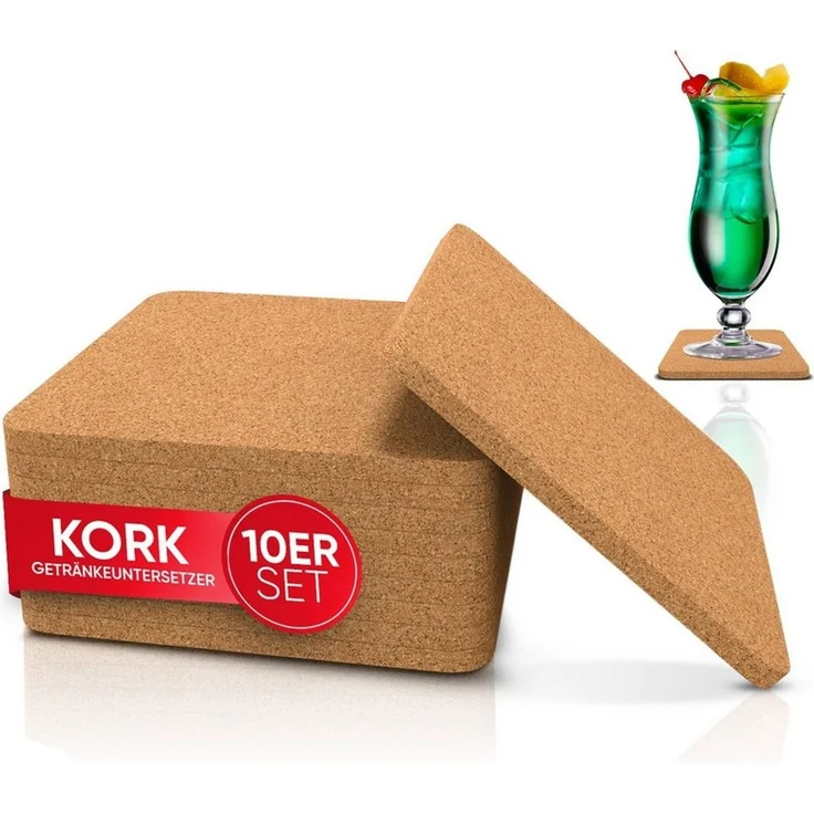 wortek Getränkeuntersetzer Kork Untersetzer Getränkeuntersetzer Korkuntersetzer, Zubehör für Getränke, Gläser, Tassen, 10er Set, 10-tlg, Kork Glasuntersetzer für Getränke, Gläser, Tischuntersetzer Ø 10cm – Bild 1