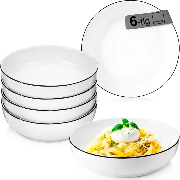 SÄNGER Porzellan Pastaschalen Marlo Black Rim 6-teilig für 6 Personen – Bild 1