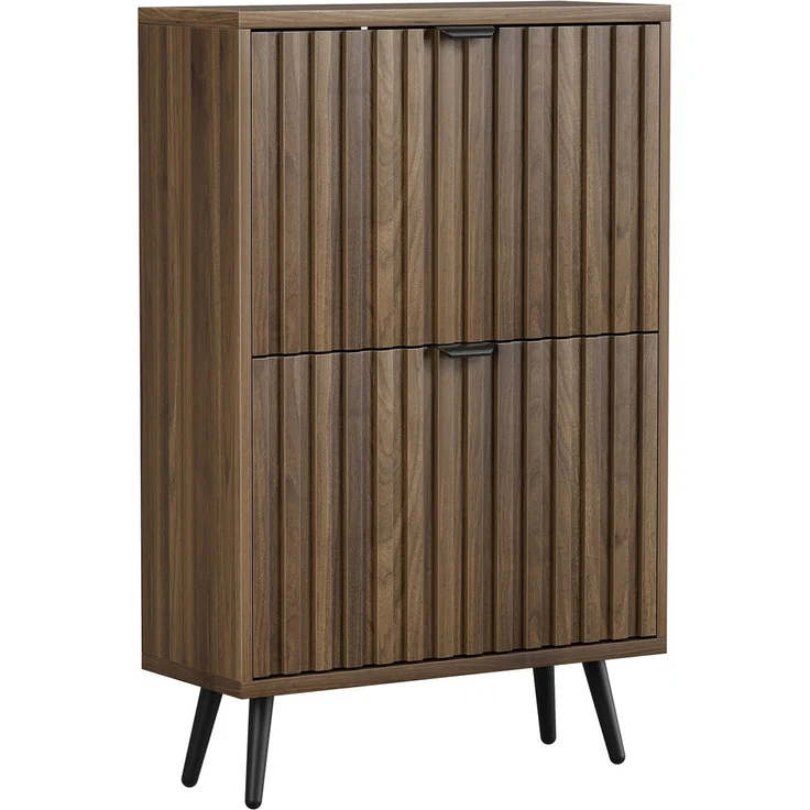 DESVIAE Garderobenschrank Schuhschrank Walnuss aus MDF/Spanplatte – 54x91x14,5 cm – 2 Klappfächer – Bild 8