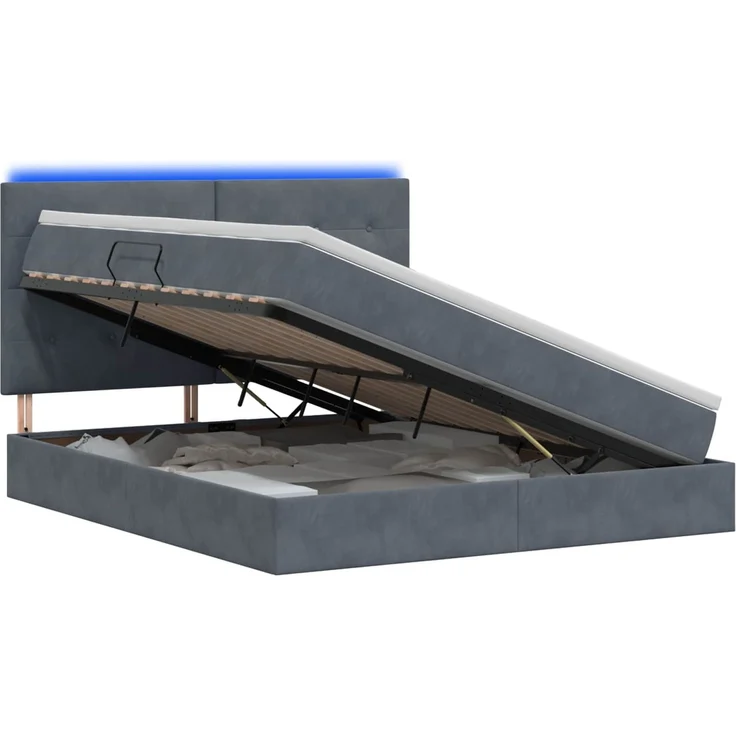 vidaXL LED-Speicherbett mit Matratze Dunkelgrau 180 x 200 cm Samt 3460147 – Bild 2