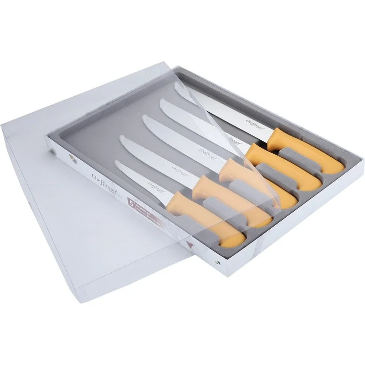 Messer BBQ Grill Fleischmesser Kochmesser Set 5-tlg. Cheffinger CF-BG11 gelb – Bild 4