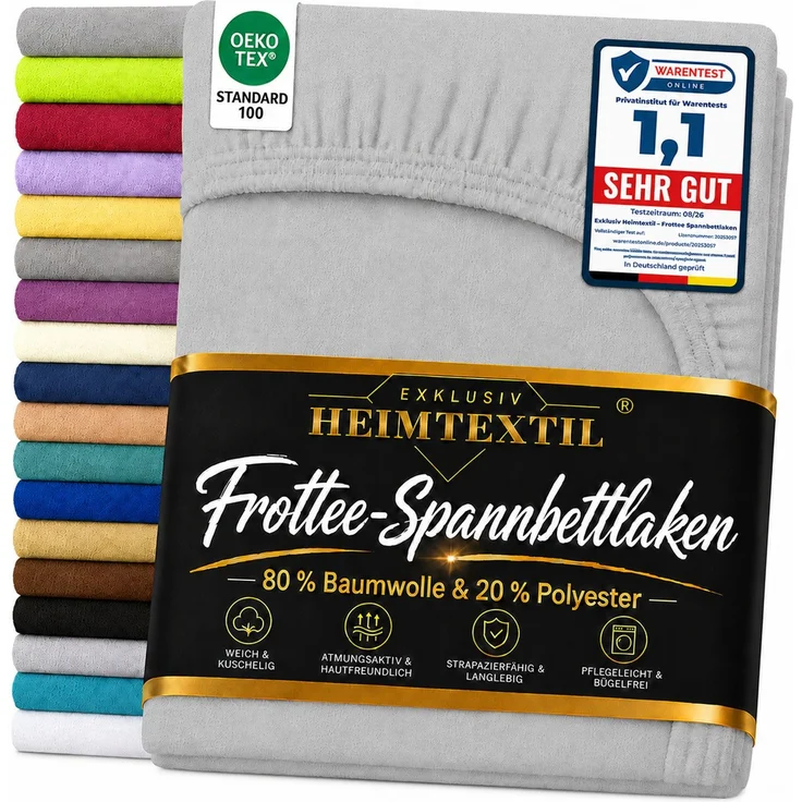 EXKLUSIV HEIMTEXTIL Frottee Spannbettlaken 90 - 100 x 200 cm Silber – Bild 1
