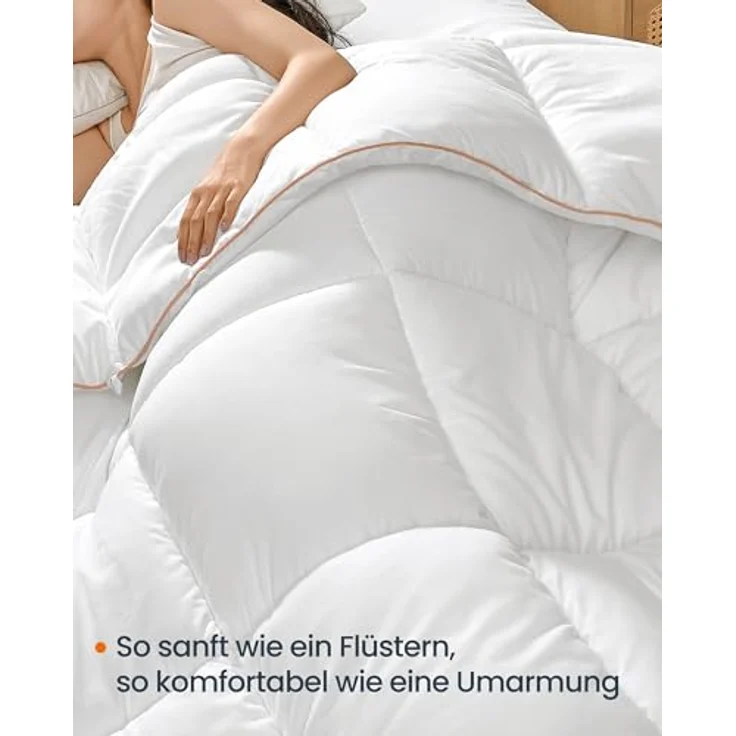 SONGMICS HOME Bettdecke, 200x135 cm Steppdecke, Steppbettdecke mit 8 Schlaufen, 300 GSM Decke, Einzelbettdecke, mit Karosteppung, wolkenweiß TDC011W01 – Bild 6