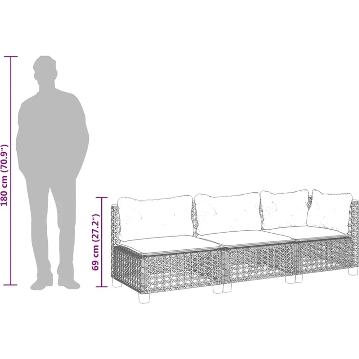vidaXL Gartensofa mit Kissen 3-Sitzer Grau Poly Rattan 365942 – Bild 8