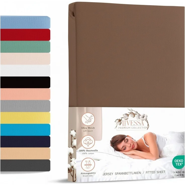 livessa Spannbettlaken Jersey Spannbettlaken 100% Baumwolle – Atmungsaktiv -Weich, Jersey, Gummizug: Rundumgummizug, In 9 Größen und vielen Farben erhältlich – Bild 1