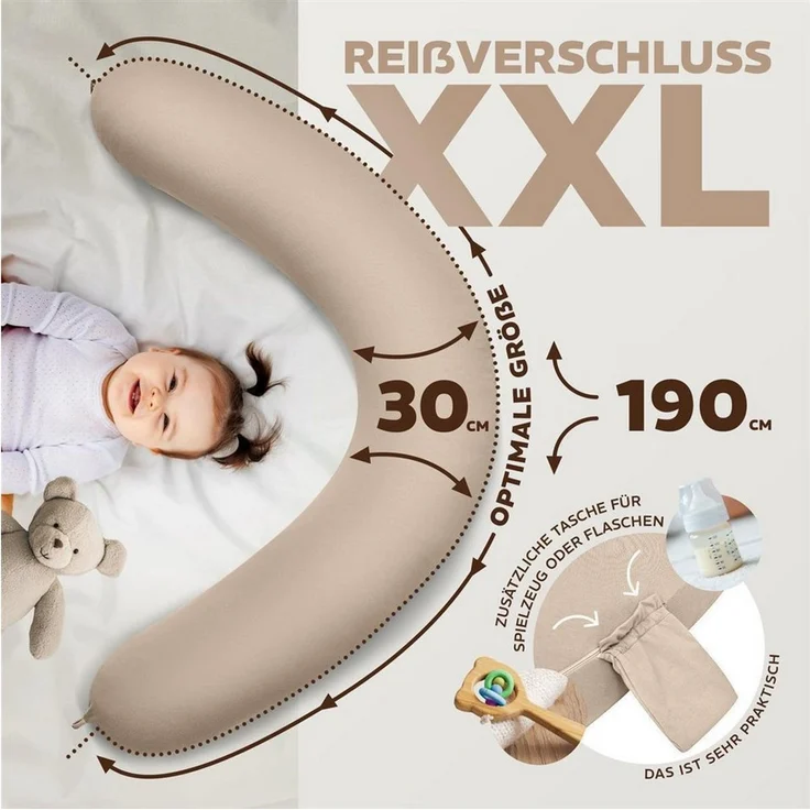 SEI Design Stillkissen Stillkissen XXL Mikroperlen Seitenschläferkissen 190x30 cm Ergonomisch, Schwangerschaftskissen mit Bezug, Schwangerschaftskissen mit Bezug, pflegeleicht – Bild 4